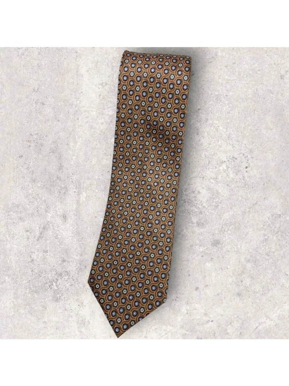BRIONI Silk Tie ITALY Brown Gray Blue Geometric Floral W:3.6